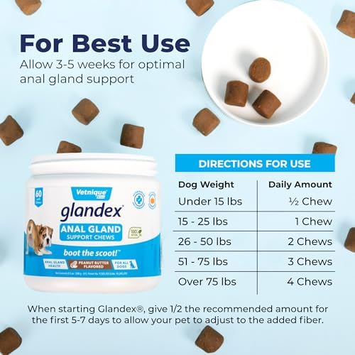Vetnique Glandex Anal Gland Soft Chew Treats with Pumpkin for Dogs Digestive Enzymes, Probiotics Fiber Supplement for Dogs Boot The Scoot (Peanut Butter Chews, 60 Count)