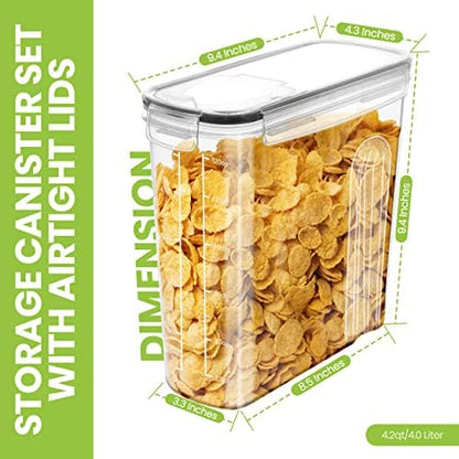 Utopia Kitchen Cereal Containers Storage - Liter Airtight Food Storage Containers & Cereal Dispenser For Pantry Organization And Storage (Clear, 4 Liter Pack of 4)