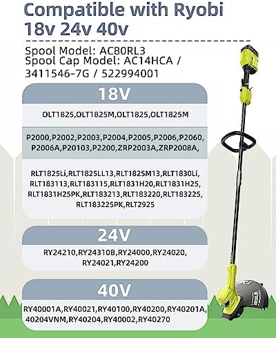 Weed Wacker String Compatible with Ryobi One Plus+ AC80RL3, 0.08'' String Trimmer Refill Line,Weed Eater String Compatible with Ryobi 18V, 24V, 40V Trimmers(10 Replacement Spools, 2 Trimmer Caps)