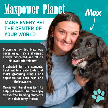 Maxpower Planet Dog Rake and Dog Hair Brush - Gently Removes Loose Undercoat, Mats and Tangled - Deshedding Grooming Tool for Dogs & Cats - Self Cleaning Slicker Brush - All Hair Types