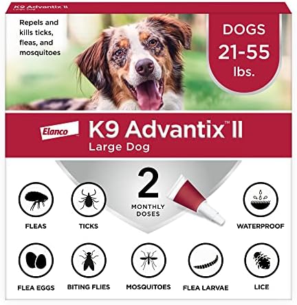 K9 Advantix II Large Dog Vet-Recommended Flea, Tick & Mosquito Treatment & Prevention | Dogs 21-55 lbs. | 2-Mo Supply (Packaging may vary)