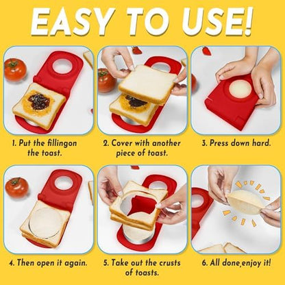 HiYZ Sandwich Cutter and Sealer - Stainless Steel Decruster Sandwich Maker - Peanut Butter and Jelly Crustless Sandwich Bread Pancake Maker Cookie Cutter for Kids Boys Girls-Red and Fruit Picks