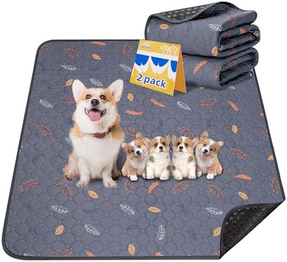 Sunheir Washable Pee Pads for Dogs 2-Pack Reusable Puppy Pads Pet Training Pads, Waterproof Dog Pee Pads for Crate, Whelping Pad, Non-Slip Protects Against Urine Leakage (Leaves - Deep Grey, 24x36)