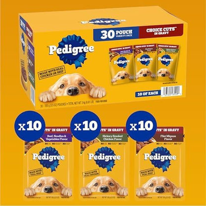 Pedigree Choice Cuts in Gravy Adult Soft Wet Dog Food 30-Count Variety Pack, 3.5 oz. Pouches