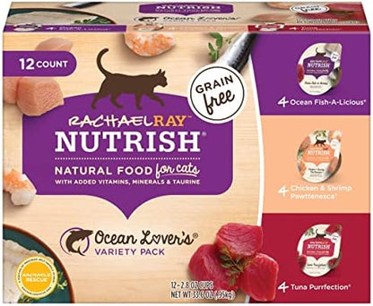 Rachael Ray Nutrish Natural Wet Cat Food, Ocean Lovers Variety Pack, 2.8 Ounce Cup (Pack of 12), Grain Free