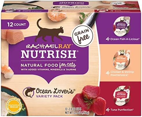 Rachael Ray Nutrish Natural Wet Cat Food, Ocean Lovers Variety Pack, 2.8 Ounce Cup (Pack of 12), Grain Free