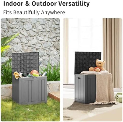 EAST OAK Outdoor Storage Box, 31 Gallon Deck Box Indoor and Outdoor Use, Waterproof Resin Storage Bin for Package Delivery, Patio Cushions, Gardening Tools, Lockable, UV Resistant, Grey