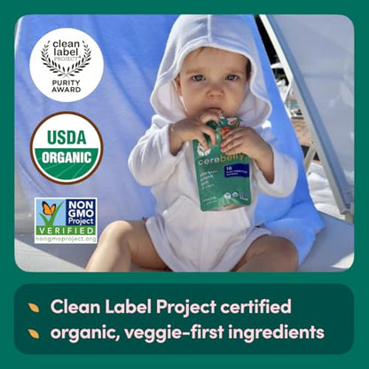 Cerebelly Organic Baby Food Pouches Variety Pack – Organic Veggie Purees for Toddlers | No Added Sugar, Fiber, Non-GMO | Blended Toddler Pouches | 4 Ounce BPA-Free Pouch | 4 Flavors | 8 Count