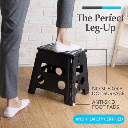 Handy Laundry Folding Lightweight Step Stool is Sturdy Enough to Support Adults and Safe Enough for Kids. Opens Easy with One Flip. Great for Kitchen, Bathroom or Bedroom. (Black- 13 inch)