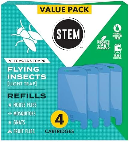 STEM Light Trap Refill Cartridges, Indoor Fruit Fly Trap, Effective Insect Control for Home, Attracts and Traps Flying Insects, Compatible with STEM Light Trap, 4 Count