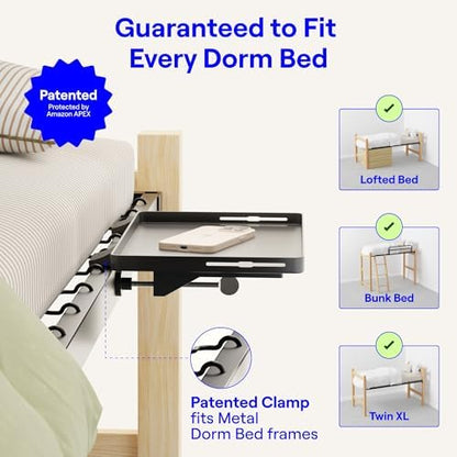 BedShelfie Bedside Shelf for Dorm Room Bunk Bed & Top Bunk, College Dorm Room Essentials, Bedside Caddy, Clip on Floating Tray, Bed Side Table Storage, Loft Nightstand Decor - Dorm Essential, Black
