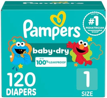 Pampers Diapers - Baby Dry - Size 1, 120 Count, Absorbent Disposable Infant Diaper (Packaging May Vary)