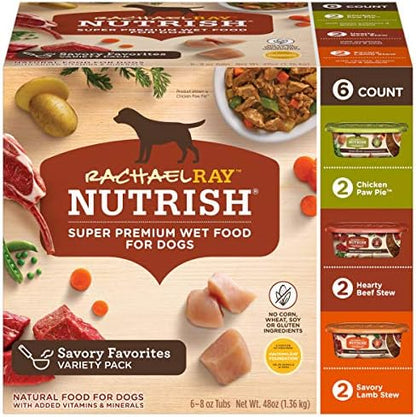 Rachael Ray Nutrish Natural Premium Wet Dog Food, Savory Favorites Variety Pack, 8 Ounce Tub (Pack of 6) (6303230800)