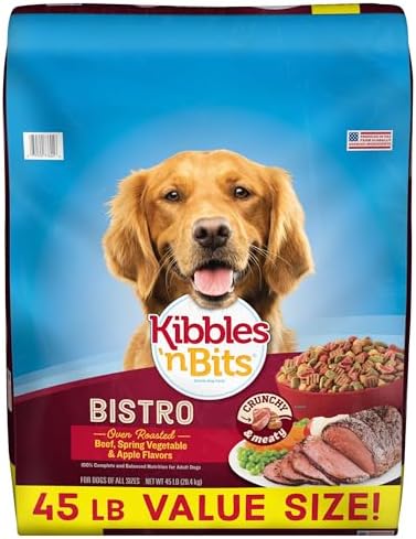 Kibbles 'n Bits Bistro Dry Dog Food, Oven Roasted Beef, Spring Vegetable & Apple Flavors for Adult Dogs, 45 lb. Bag