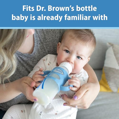 Dr. Brown's Milestones Narrow Sippy Spout Bottle with 100% Silicone Handles, Easy-Grip Handles with Soft Sippy Spout, 8oz/250mL, Light-Blue & Gray, 2-Pack, 6m+