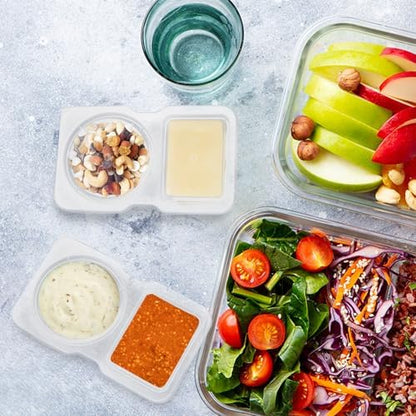 20 Set Reusable Snack Containers, 2-Compartment Dipping Containers with Lid for Refrigeration, Portion Control, Outdoor Takeaway Sauce Dip Case