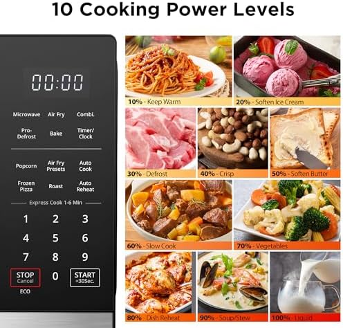 BLACK+DECKER 5-in-1 Microwave Oven with Air Fry, Combi, Bake, Roast, and Convection Cooking, 0.9 cu. ft. Countertop Microwave, Stainless Steel, 900 Watts, Child-Lock, ES9P032NA