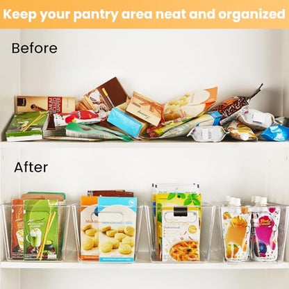 YIHONG 6 Pack Clear Pantry Organizer Bins, Plastic Containers with Handle for Kitchen,Freezer,Cabinet,Closet,Bathroom Under Sink Storage