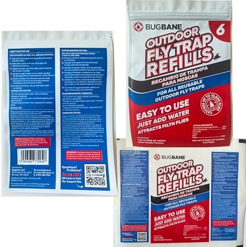 Fly Bait Fly Trap Refill Packets 6x1oz. Non Toxic Dissolvable Granules Work with All Reusable Flies Traps Outdoors Attractant. Flies Trap Bait Magnet Ranch Flytrap Outdoors. Cebo para Moscas