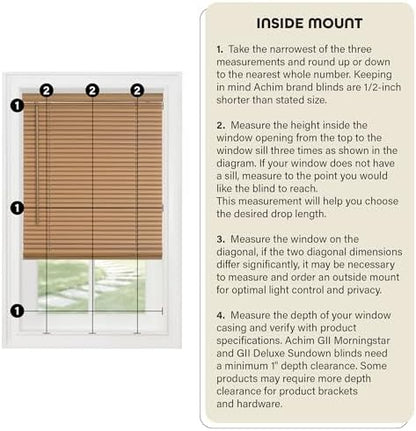 Cordless Light Filtering Mini Blind - 26 Inch Width, 64 Inch Length, 1" Slat Size - Pearl White - Cordless GII Morningstar Horizontal Windows Blinds for Interior by Achim Home Decor