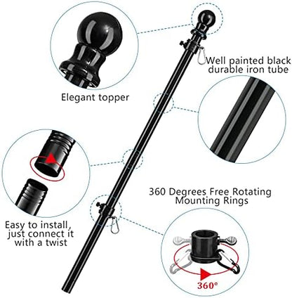 Barcetine American Flag Poles for Outside House - 5ft Tangle Free Flag Pole for House with Holder Bracket,Residential Flagpole Kit for Outdoor Porch Garage - Black