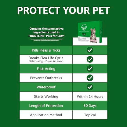Amazon Basics Flea and Tick Topical Treatment for Cats (Over 1.5 Pounds), 6 Count (Previously Solimo)