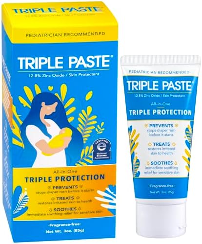 Triple Paste Diaper Rash Cream for Baby - 3 oz Tube - Zinc Oxide Ointment Treats, Soothes and Prevents Diaper Rash - Pediatrician-Recommended Hypoallergenic Formula with Soothing Botanicals