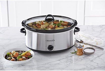 Crock-Pot 7 Quart Oval Manual Slow Cooker, Stainless Steel (SCV700-S-BR), Versatile Cookware for Large Families or Entertaining