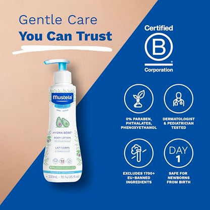 Mustela Hydra Bebe Body Lotion - Daily Moisturizing Baby Lotion with Natural Avocado, Jojoba & Sunflower Oil – Various Sizes