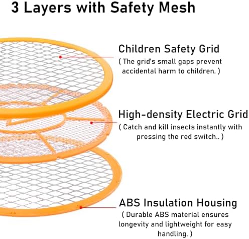 Electric Fly Swatter Handheld Bug Zapper - Indoor Outdoor Zapping Racket for Pest Mosquito & Flies - Battery Powered Safe to Touch with 3-Layer Safety Mesh, Standard Size, Pack of 2
