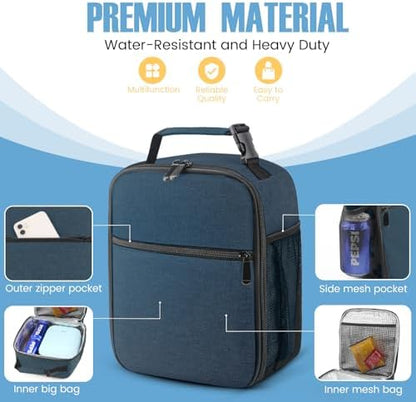 Lunch Bag for Men/Women, Reusable Lunchbox for Adult, Small Insulated Lunch box, Lunch Tote Bag for Office, Work, Picnic - Blue