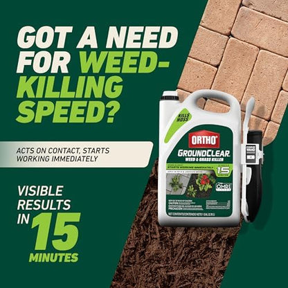 Ortho GroundClear Weed and Grass Killer with Comfort Wand, Kills Dandelions, Chickweed, Crabgrass, Moss and More in Patios and Landscapes, OMRI Listed, 1 gal.