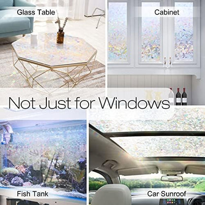 rabbitgoo Window Privacy Film Rainbow Film Decorative Window Sticker, 3D Static Stained Glass Cling Tint for Home Heat Control Non-Adhesive, 23.6 x 78.7 inches