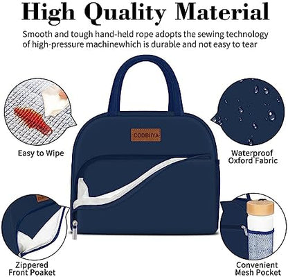 Coobiiya Lunch Bag for Men and Women - Navy Blue, Aluminum, 10.8" x 6.3" x 8.85" - Spacious, Lightweight, and Durable