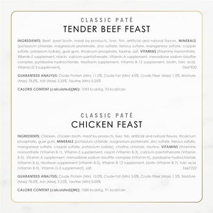 Purina Fancy Feast Chicken and Beef Classic Pate Collection Grain Free Wet Cat Food Variety Pack - (Pack of 24) 3 Oz. Pull-Top Cans