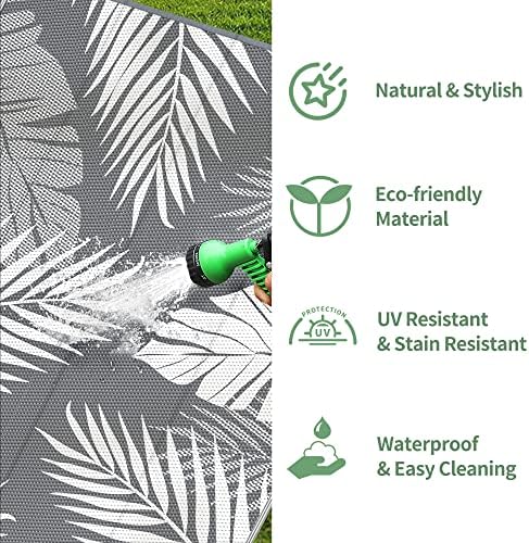 GENIMO Outdoor Rug 5' x 8' Waterproof for Patios Clearance, Reversible Plastic Straw Camping Carpet, Large Area Rugs Mats for RV, Picnic, Backyard, Deck, Balcony, Porch, Beach, Grey&White