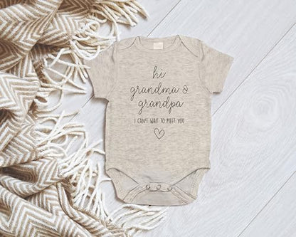 Hi Grandma & Grandpa I Can't Wait To Meet You Pregnancy Announcement Infant Bodysuit - Surprise Gift For Grandparents (Natural)