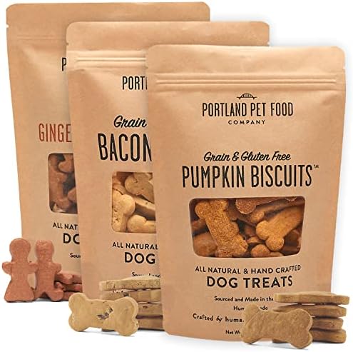 Portland Pet Food Company Natural Dog Treats Variety Pumpkin Gingerbread & Bacon Dog Biscuits - Grain-Free, Human-Grade Healthy Training & Snacks - Puppy, Small, Large Breed - Made in the USA - 3 Pack