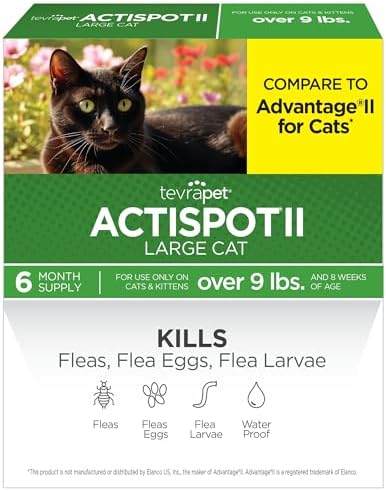 TevraPet Actispot II Flea Treatment for Large Cats 9+ lbs | 6 Doses | Powerful Prevention and Control