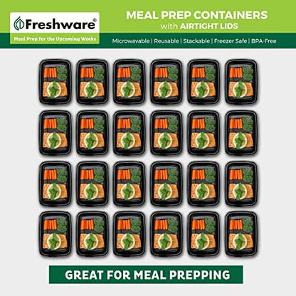 Freshware Meal Prep Containers [50 Pack] 1 Compartment with Lids, Food Storage Containers, Bento Box, BPA Free, Stackable, Microwave/Dishwasher/Freezer Safe (28 oz)