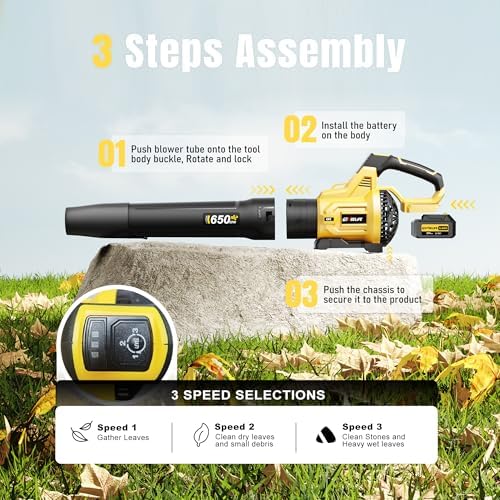 Leaf Blower Cordless, 650CFM & 3 Speed Levels, Electric Cordless Leaf Blower with 2 * 5.0Ah Battery Powered, Blowers for Lawn Care, Yard, Blowing Leaves, Dust, Snow