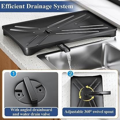 Dish Drying Rack for Kitchen Counter - Large Dish Rack with Drainboard, Rustproof Dish Drainer with Utensil Holder for Sink, Black
