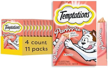 Temptations Creamy Puree Squeezable Lickable Wet Cat Treats with Salmon, 0.42 oz. Tubes, 4 Count, Pack of 11 (44 Total)