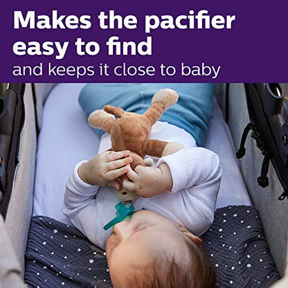 Philips AVENT Soothie Snuggle Pacifier Holder with Detachable Pacifier, 0m+, Monkey, SCF347/02