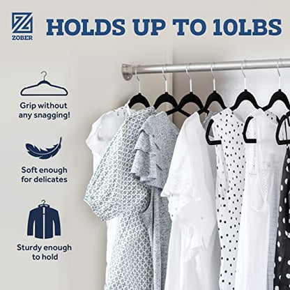 Zober Velvet Hangers 50 Pack - Black for Coats, Pants & Dress Clothes - Non Slip w/ 360 Degree Swivel, Holds up to 10 lbs - Strong Felt Hangers for Clothing
