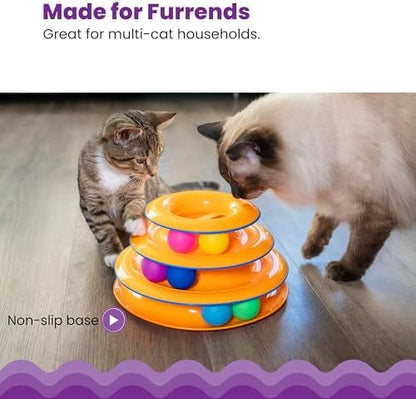 Catstages Tower of Tracks 3-Level Cat Track Toy with 6 Balls, Interactive Toy for Indoor Cats, Orange