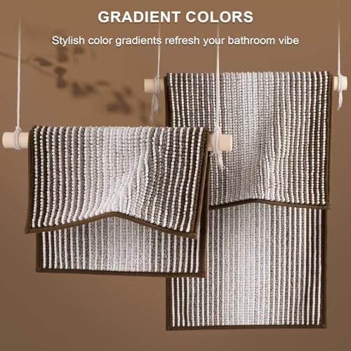 BSICPRO Bathroom Rugs and Mats Sets, 2 Piece Thick Absorbent Chenille Bath Mat Rug Set Non Slip, Soft Shaggy Bath Room Floor Mats for Bathroom, Machine Washable (Brown, 20" x 47" Plus 16" x 24")