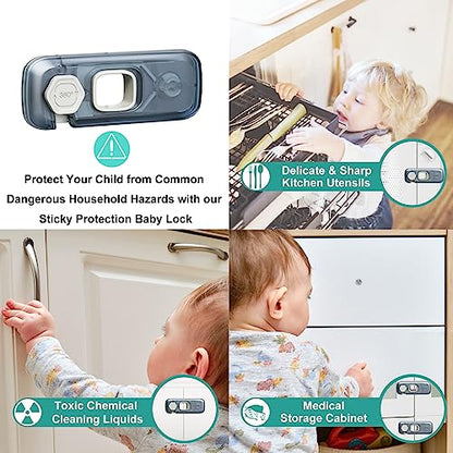 5 Pack Child Proof Refrigerator Lock, QYESWHSR Fridge Locks for Kids with Sticky Adhesive Pads, Child Safety Locks for Doors, RV Refrigerator, Oven Lock Child Safety Baby Cabinet Locks - Clear Updated