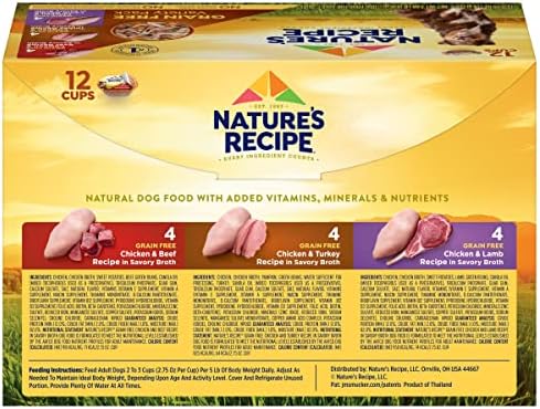 Nature's Recipe Nature’s Recipe 2.75 Ounce Grain Free Chicken & Beef, Chicken & Turkey, Chicken & Lamb Wet Dog Food Variety Pack, 12 Pack, 2 Count Case