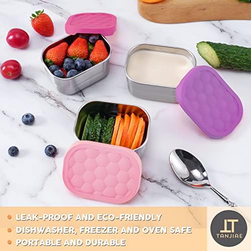 Small (1 CUP) Stainless Steel Snack Containers for Kids | Easy Open Leak Proof Food Containers with Silicone Lids - Perfect Metal Toddler Lunch Box for Daycare and School (8oz)